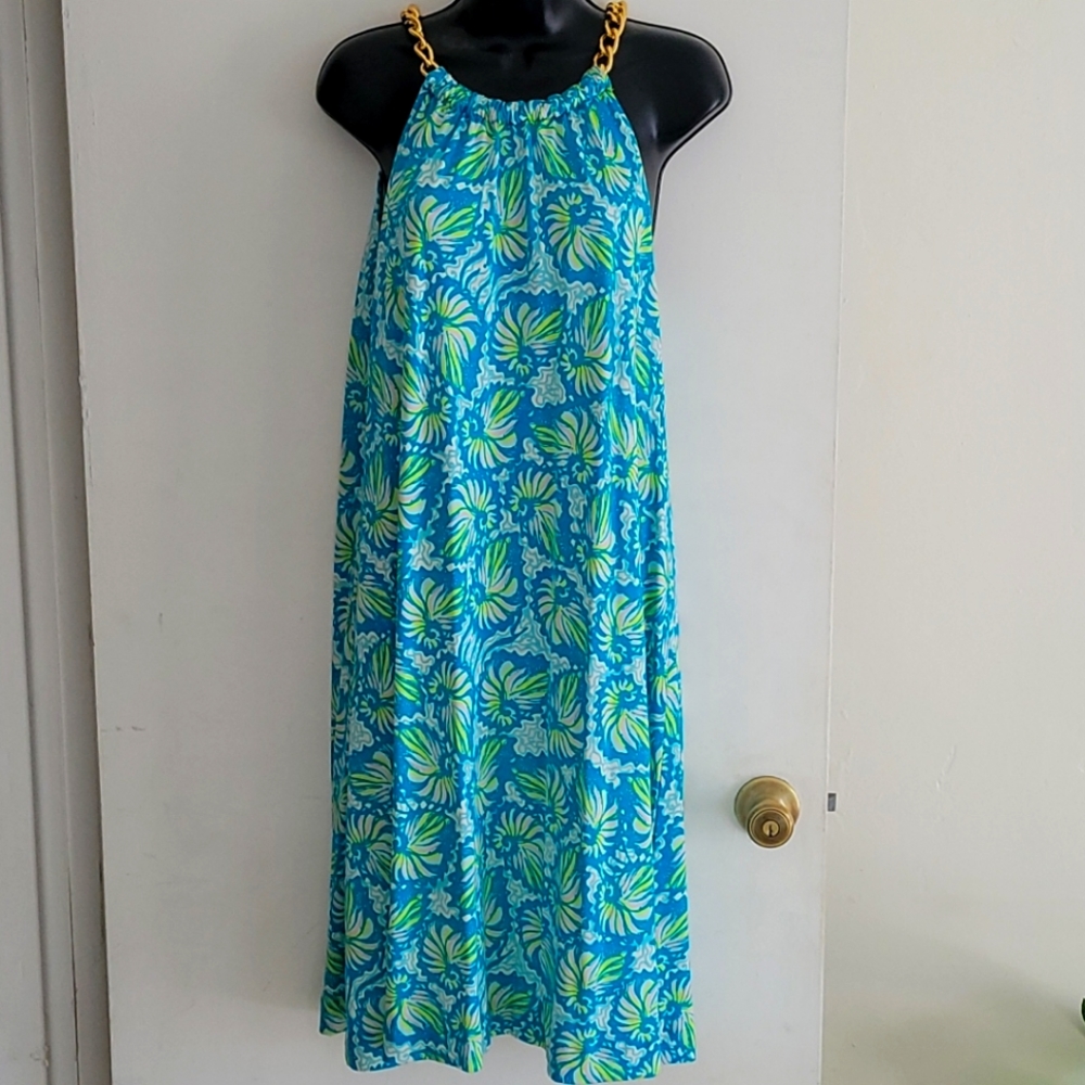 VINTAGE Lilly Pulitzer "Lara" Silk Chain Halter Dress Sz L